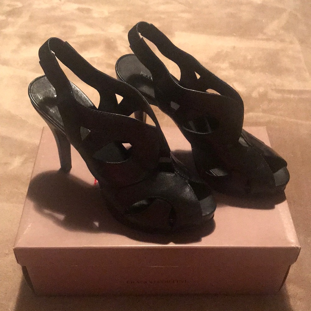 New black high heel sandals.